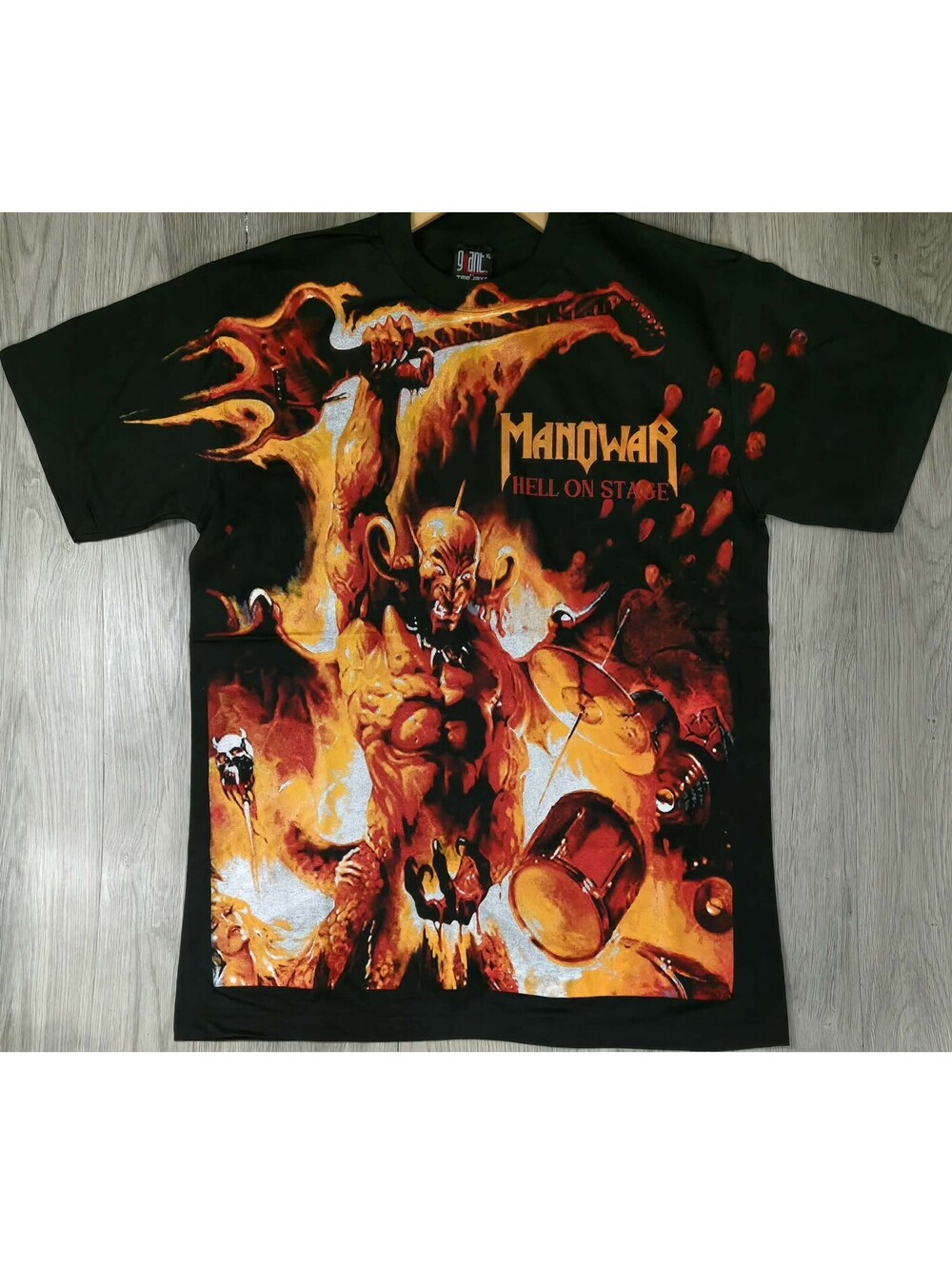 Vintage 1998 Manowar Hell On Stage AOP Giant Tee Jays XL Metal Band Shirt